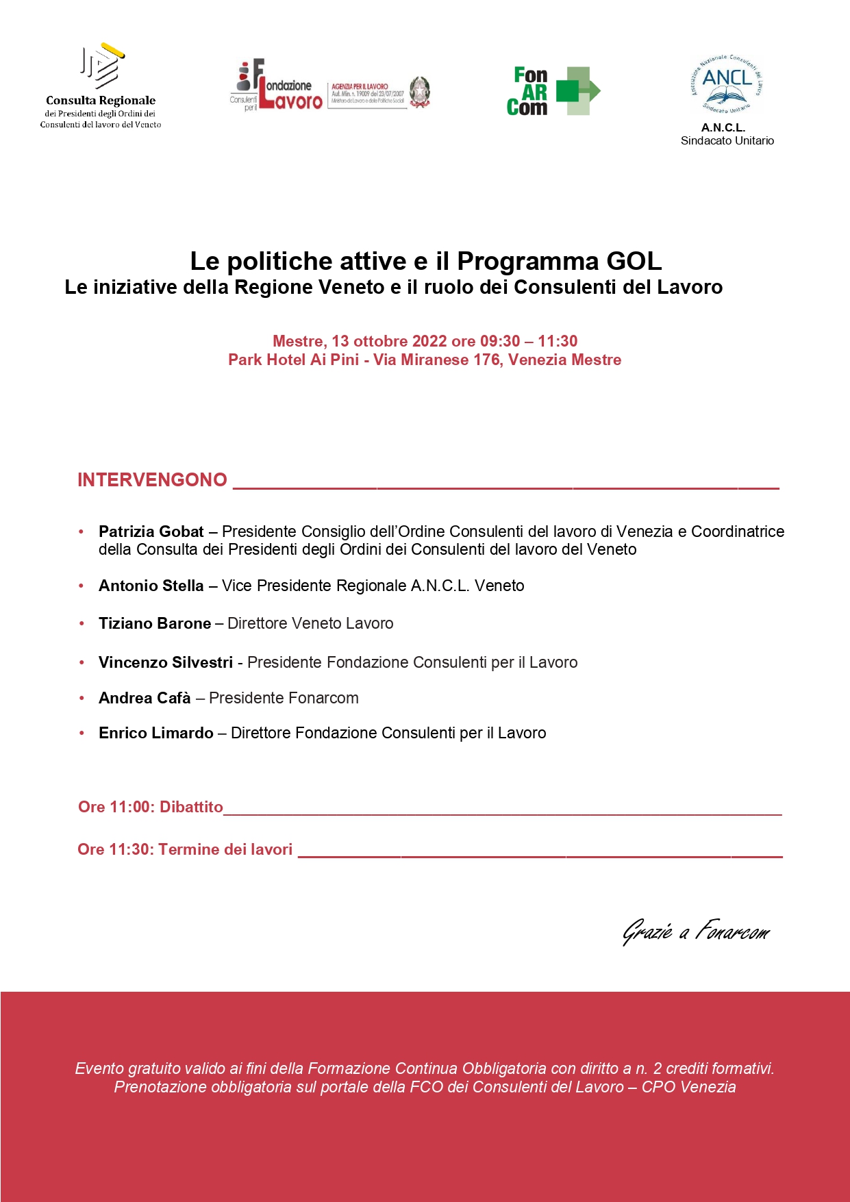 Convegno Le politiche attive e il Programma GOL. Le iniziative della Regione Veneto e il ruolo dei Consulenti del Lavoro