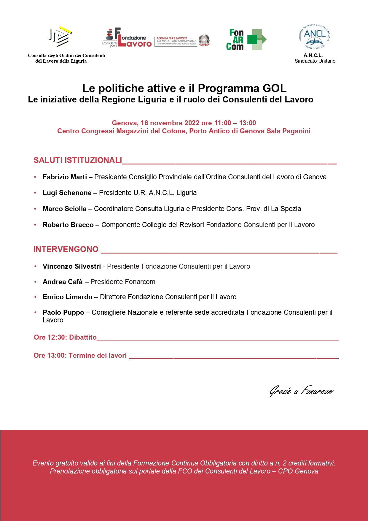 Le politiche attive e il Programma GOL Le iniziative della Regione Liguria e il ruolo dei Consulenti del Lavoro